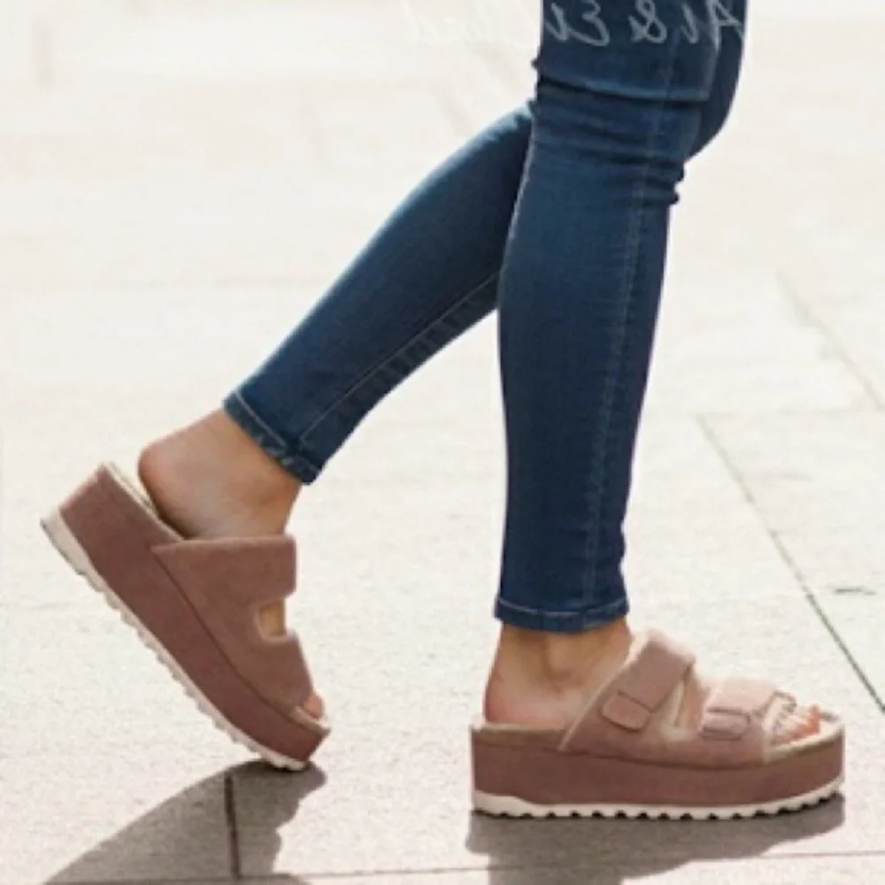 Reef Ojai Ciara Platform Sandals Women’s 9 Cork l Suede l Faux Shearling l NWT